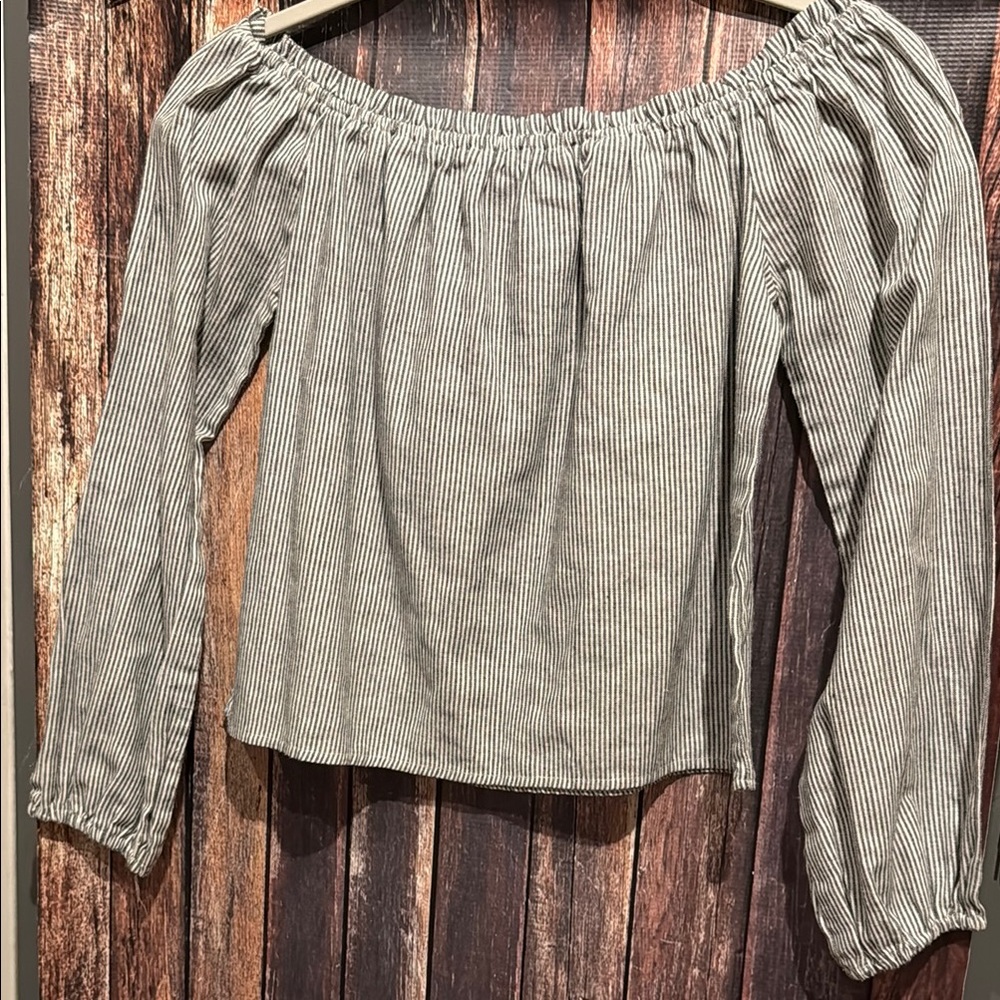 Brandy Melville Striped Smocked Long Sleeve Blouse